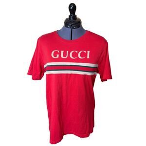 Gucci T-Shirt - Designer Tee with QR Code on tag - Size L - Web Stripe Logo